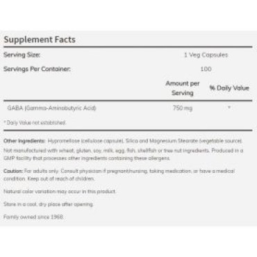 NOW Foods - GABA 750mg 100 caps Now foods